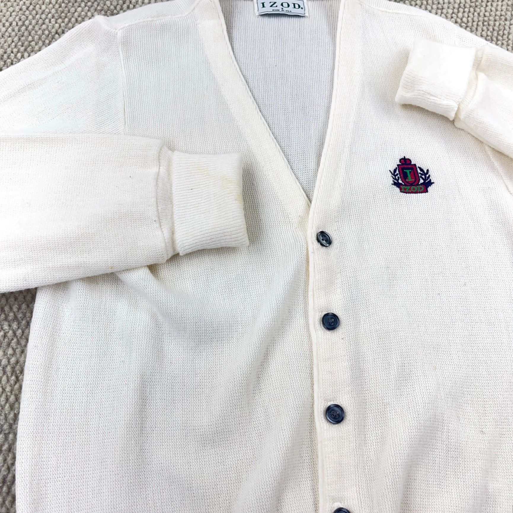 Izod VINTAGE IZOD Cardigan Sweater Men Small White Acrylic Button Up 80s USA Grandpa Size US S / EU 44-46 / 1 - 4 Thumbnail