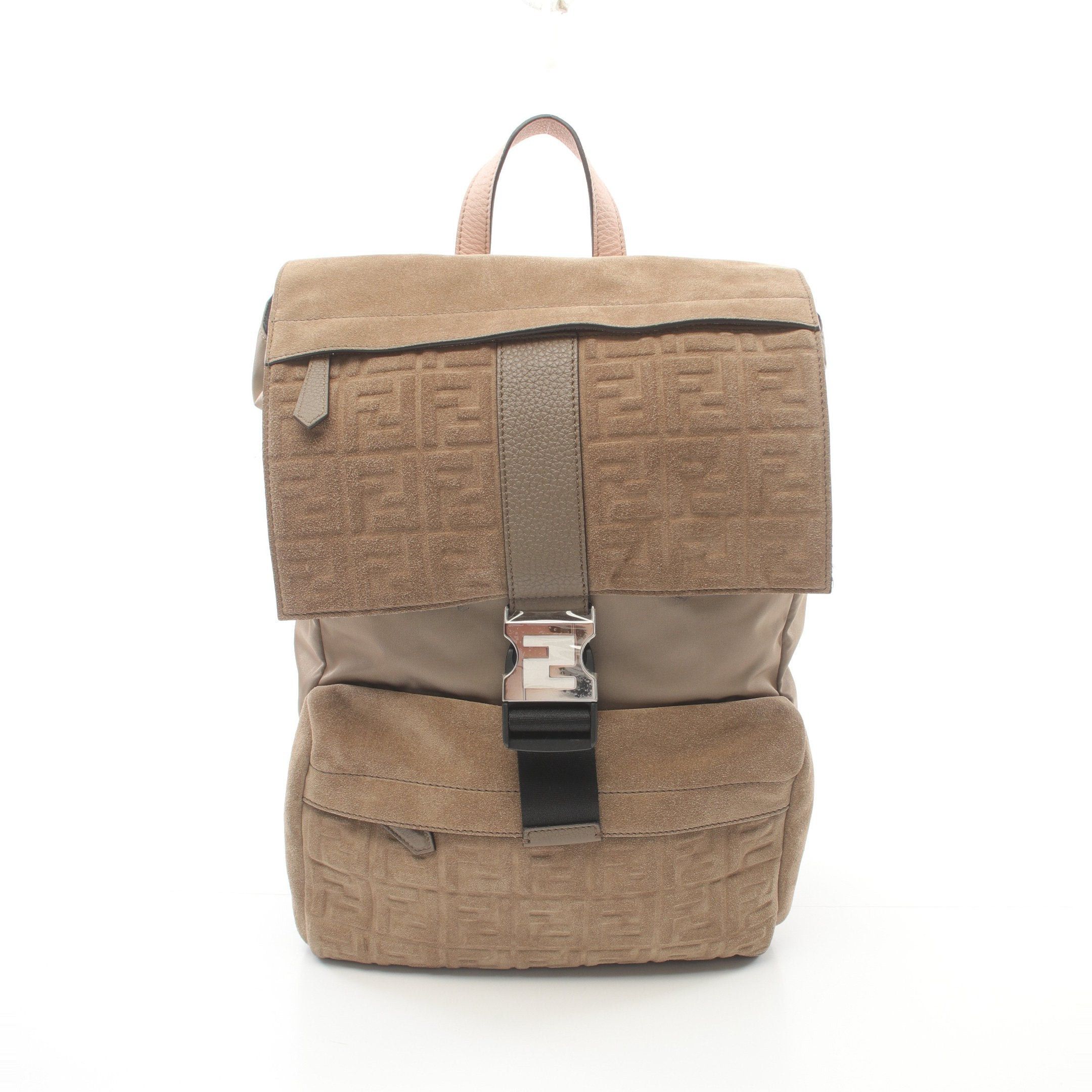 Fendi Fendi Ff Logo Backpack Rucksack Suede Nylon Leather Beige Size ONE SIZE - 1 Thumbnail