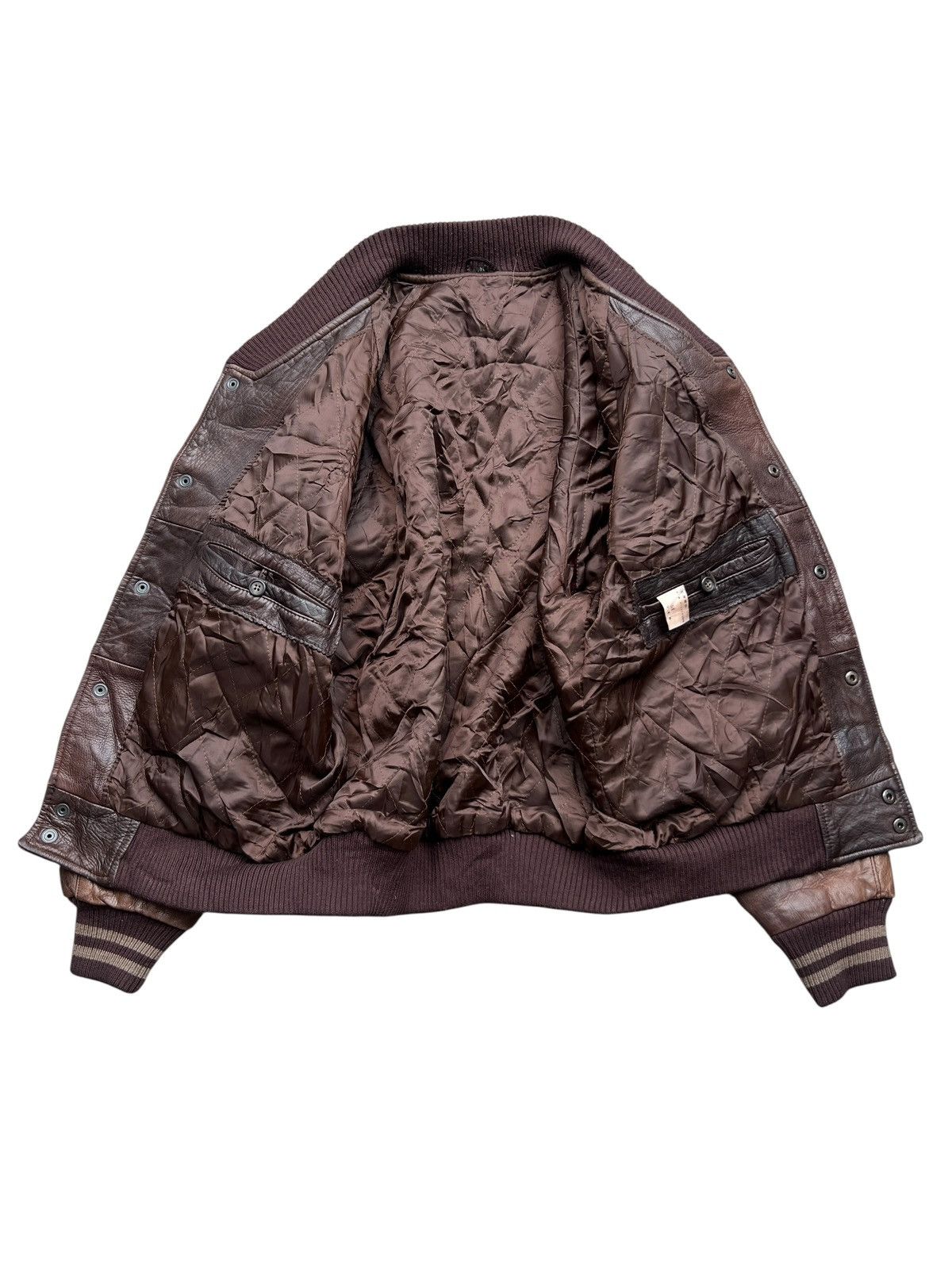 Vintage Vintage 90s Soft Touch Brown Varsity Leather Jacket Size US M / EU 48-50 / 2 - 4 Thumbnail