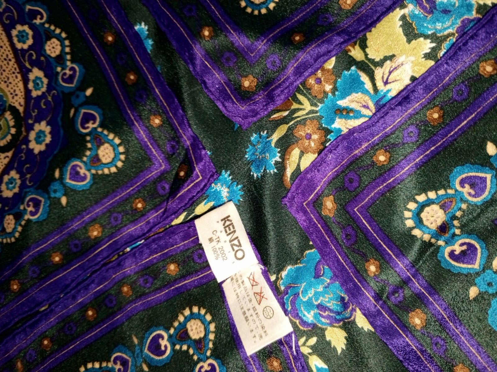 Kenzo KENZO PARIS Floral Flowers Purple Green Blue XXL Silk Scarf Size ONE SIZE - 10 Thumbnail