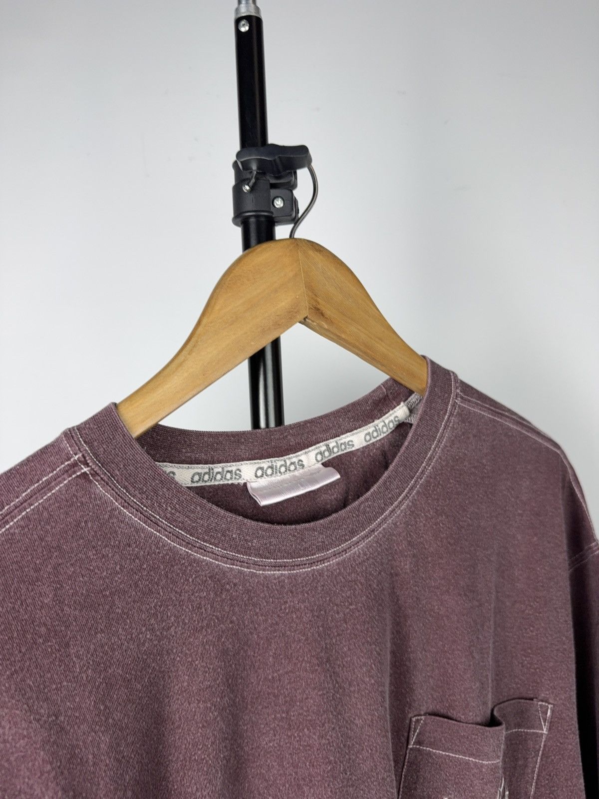 Adidas 90s Vintage Adidas Trefoil Pocket T Shirt Burgundy Washed L Size US L / EU 52-54 / 3 - 3 Thumbnail