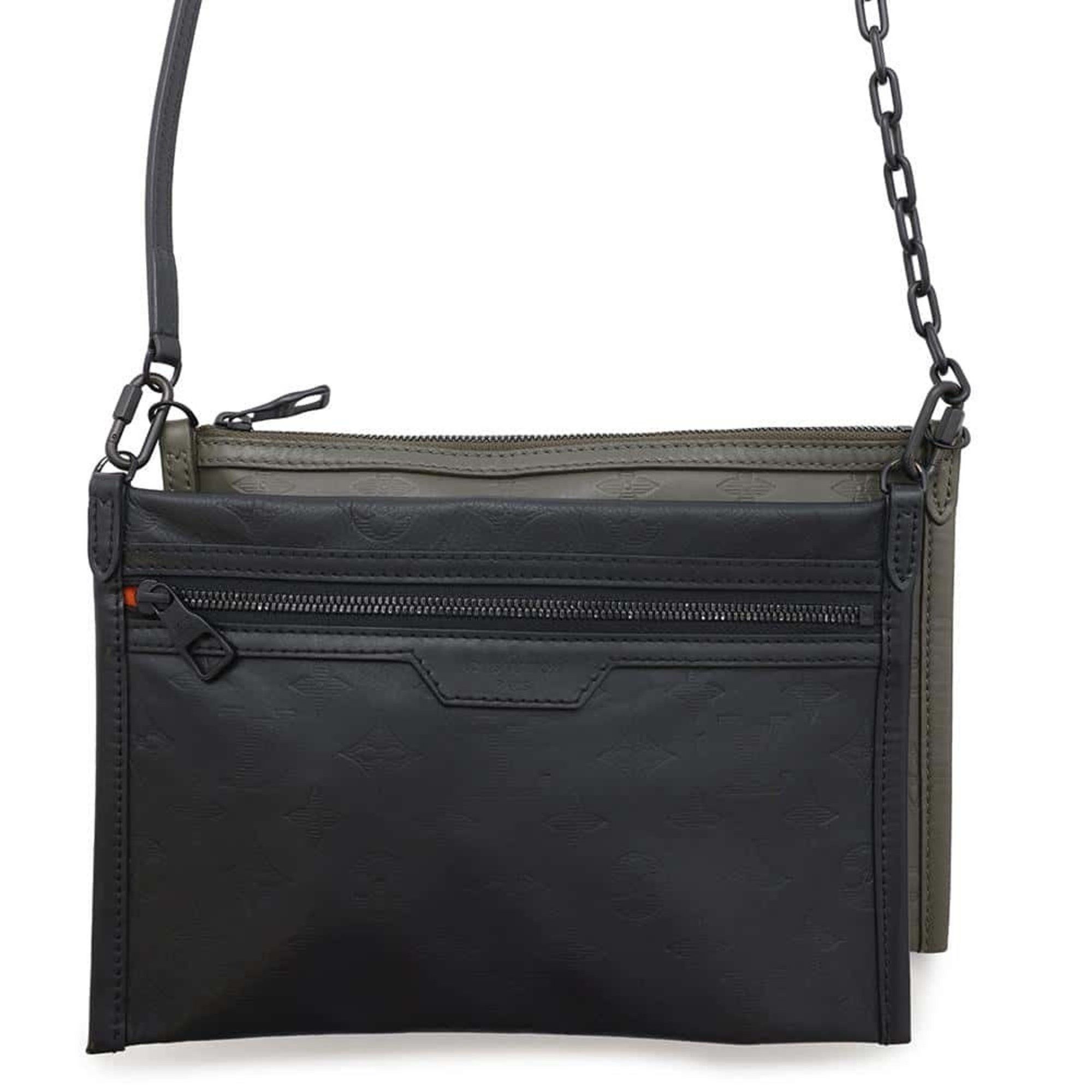 Louis Vuitton Shoulder Bag Monogram Shadow Flat M44635 Louis Vuitton Pouch Black in Beige, Women's