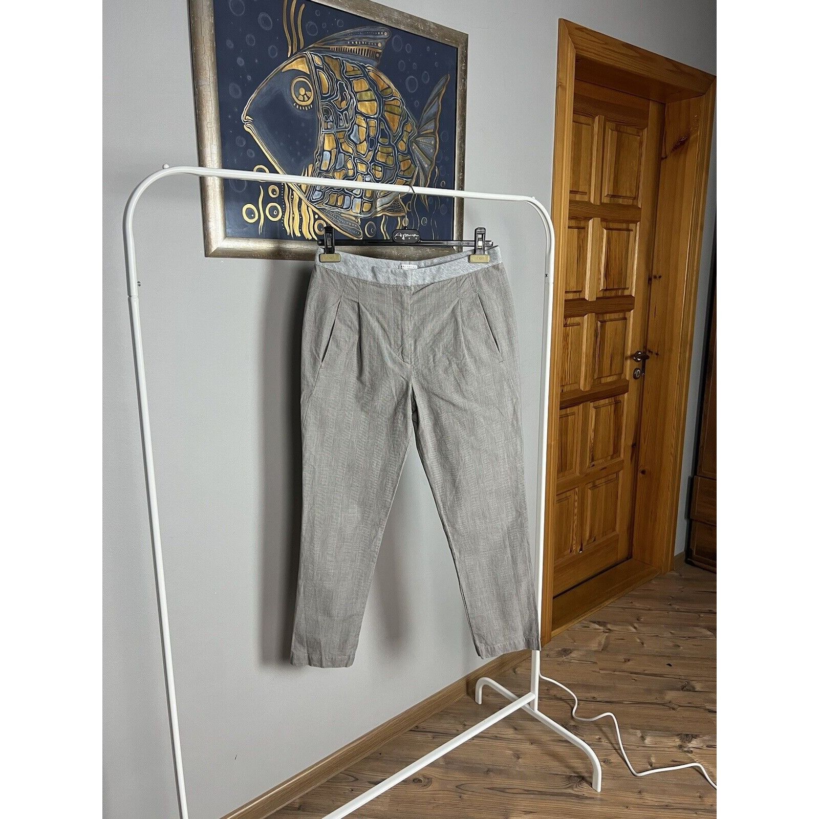 Brunello Cucinelli Brunello Cucinelli Women`s Gray Checked Straight Pants Size Size 27" / US 4 / IT 40 - 3 Thumbnail
