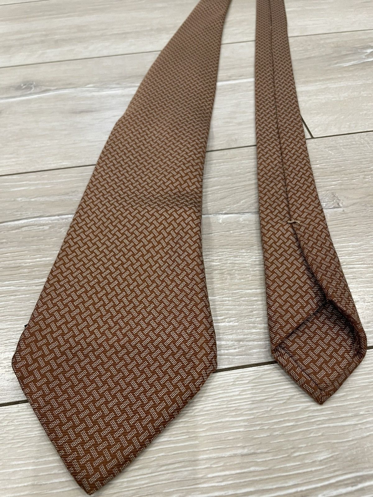 Kiton $330 KITON NAPOLI - Fold Tie Regimental Brown Silk / Linen Size ONE SIZE - 3 Thumbnail