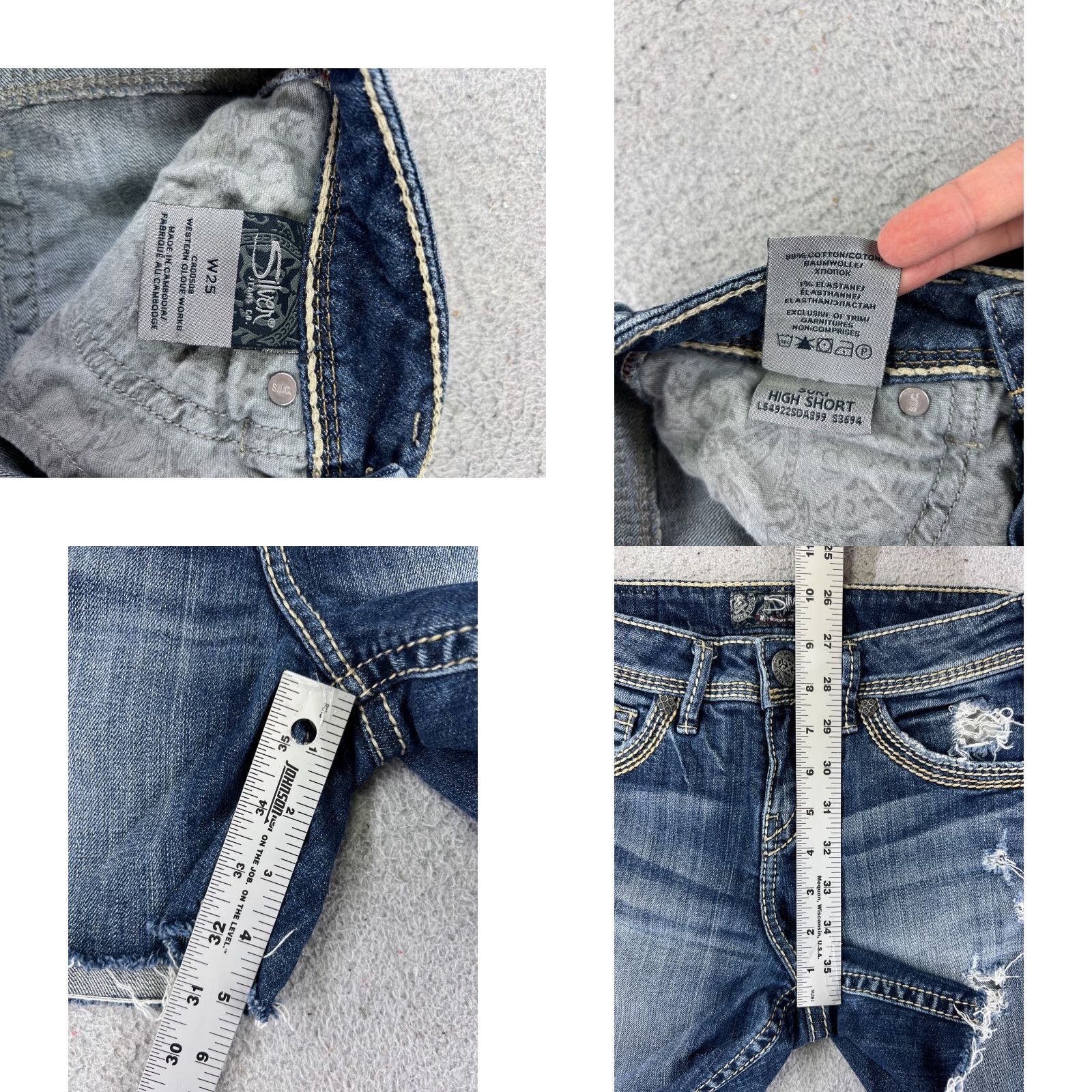 Silver Jeans Co. VINTAGE is not applicable; Silver Jeans Short Woman Blue Denim Cut-Off 25x5 5-Pocket Button Closure Mid Rise Distressed stretch Size 42" / US 20 - 8 Thumbnail