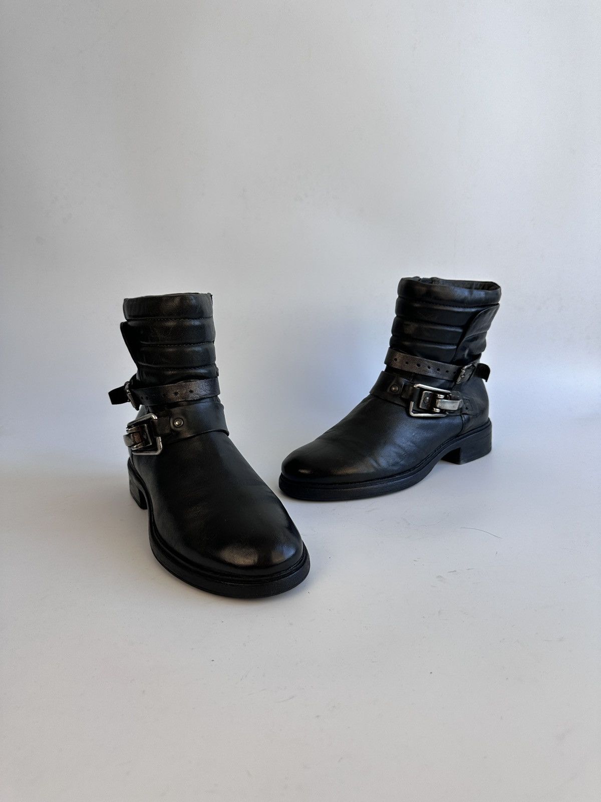 Other MJUS Leather Biker Boots 39 Distressed Dark (A.S.98 style) Size US 8.5 / IT 38.5 - 2 Thumbnail