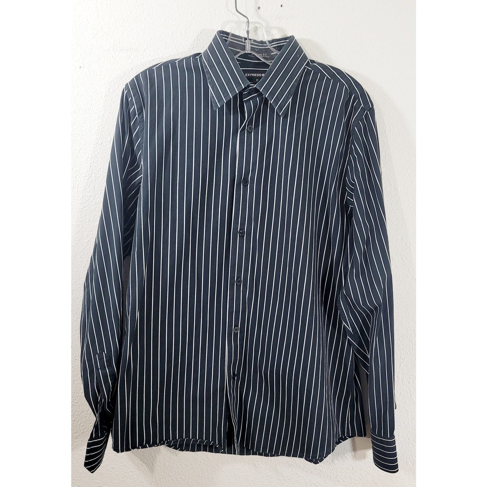Express Express 1MX Black White Stripe Button Shirt Medium 15 15.5 Size US M / EU 48-50 / 2 - 8 Thumbnail