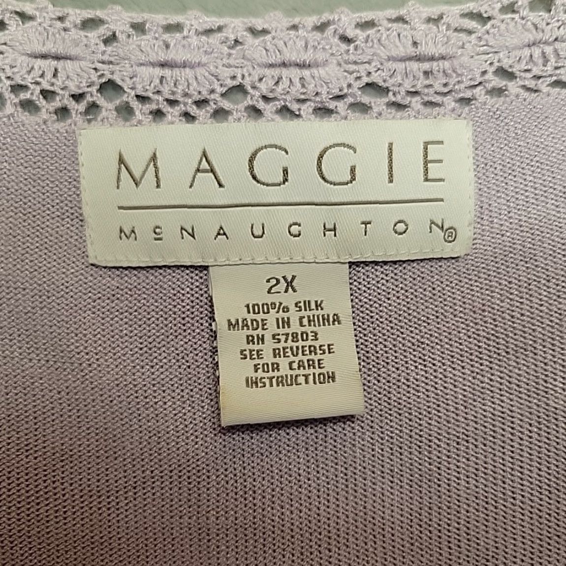 Vintage VINTAGE Maggie McNaughton Blouse Womens 2X Purple Silk Crochet Trim Short Sleeve Top Size XXL / US 16-18 / IT 52-54 - 5 Thumbnail