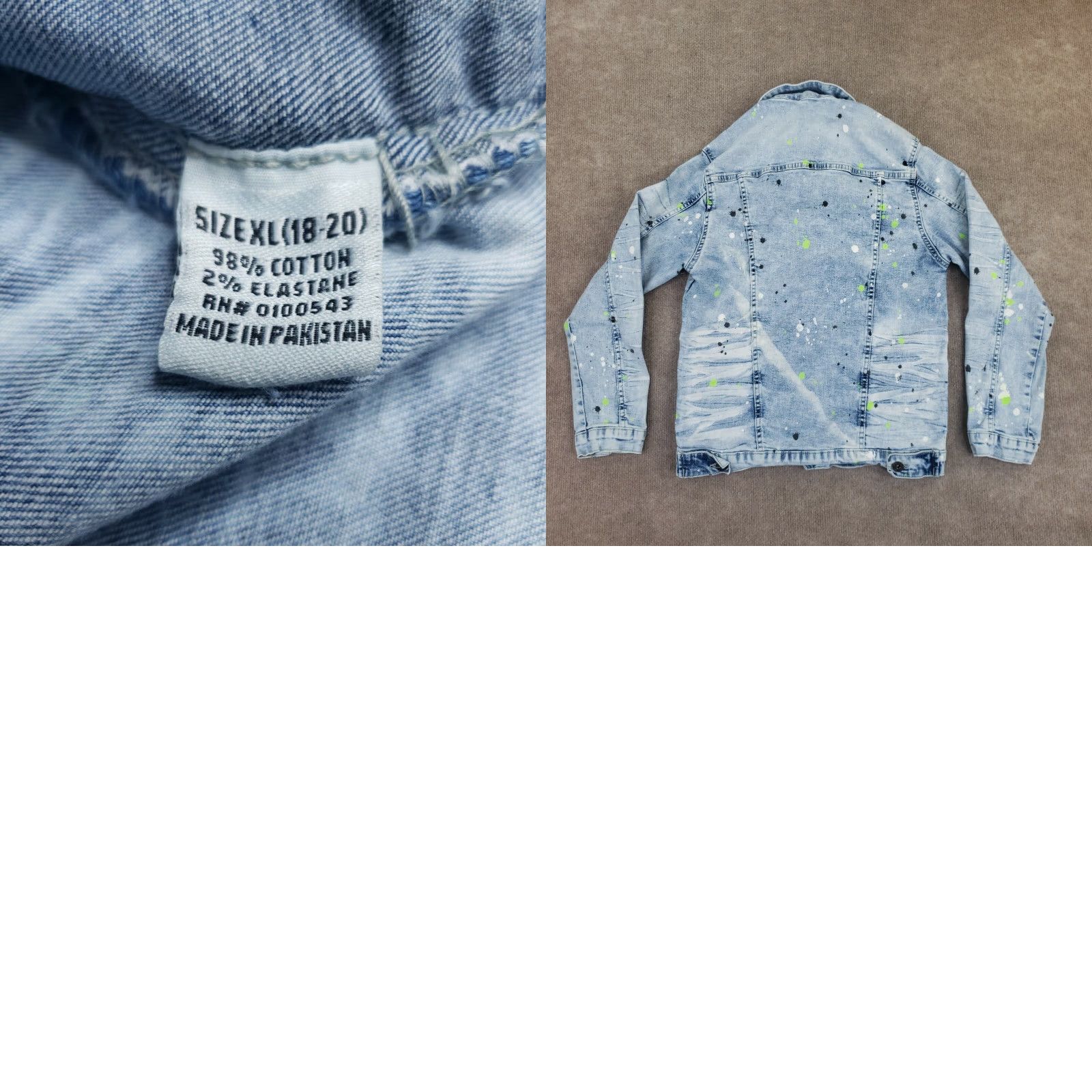 Vintage Evolution In Design Blue Acid Wash Paint Denim Jacket Youth XL 18-20 Long Sleeve Button Down Casual Kids Size US XL / EU 56 / 4 - 8 Thumbnail