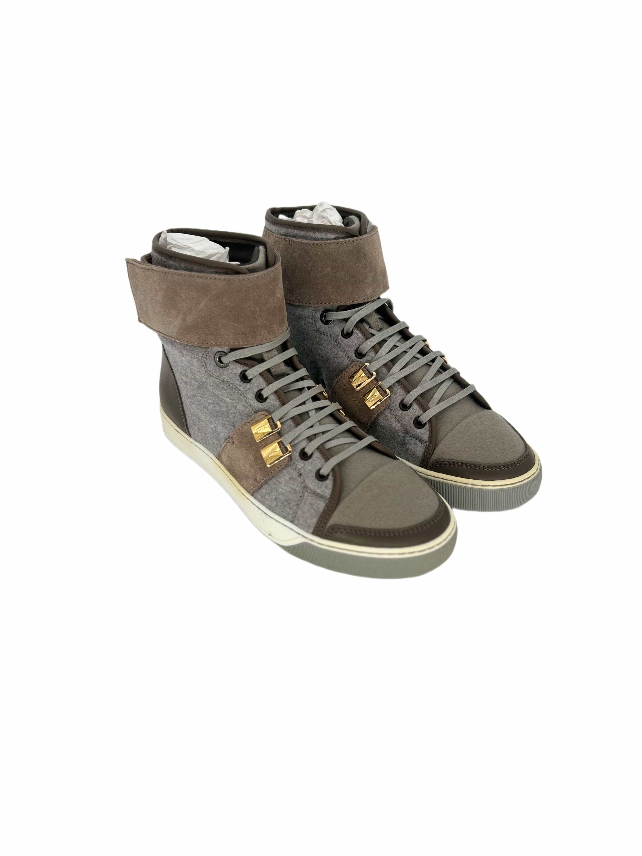 Lanvin Lanvin Grey / Brown Wool Felt Hi Top Sneaker With Metal Det Size US 9 / EU 42 - 1 Thumbnail