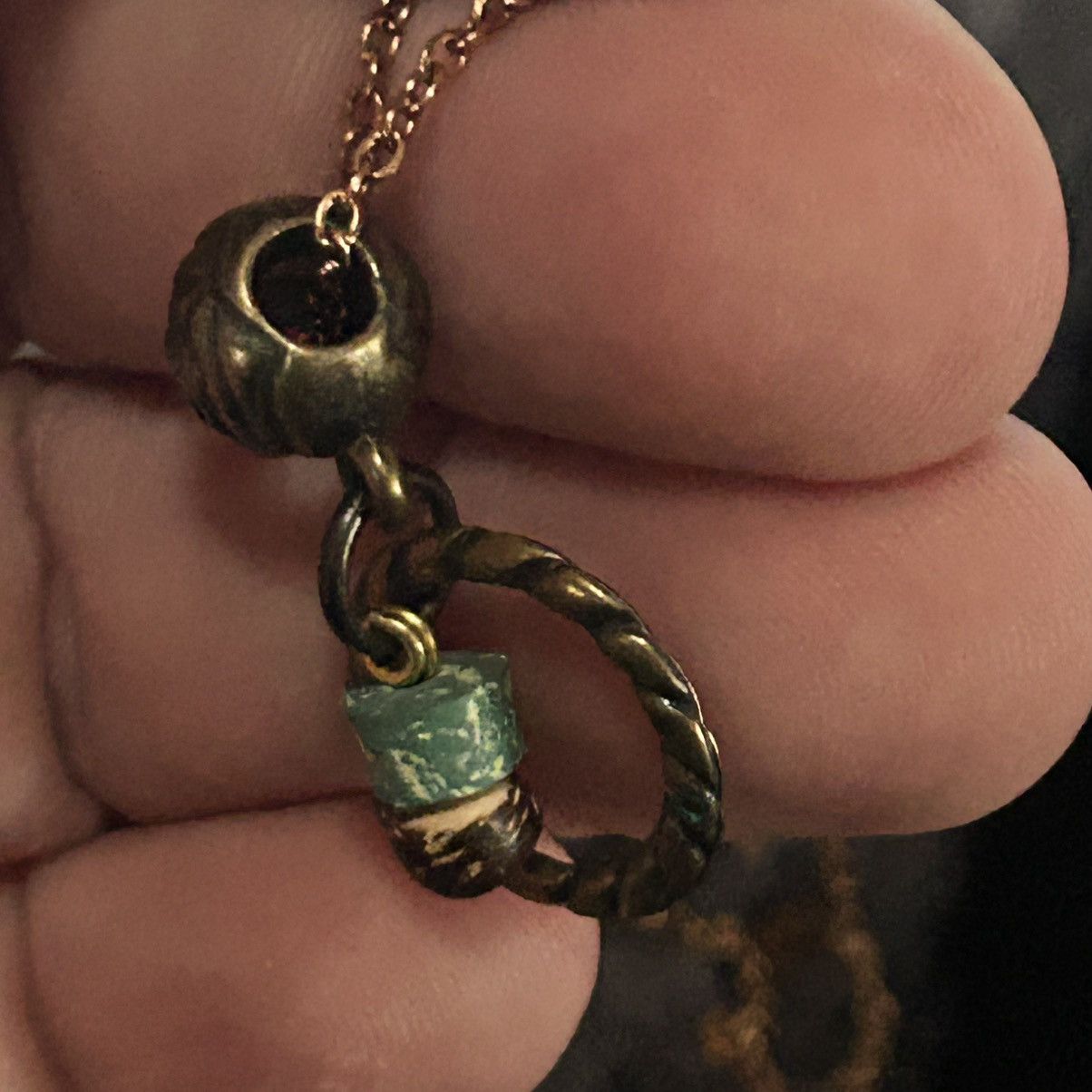 Handmade Handcrafted brass simulated turquoise pendant necklace Size ONE SIZE - 6 Thumbnail