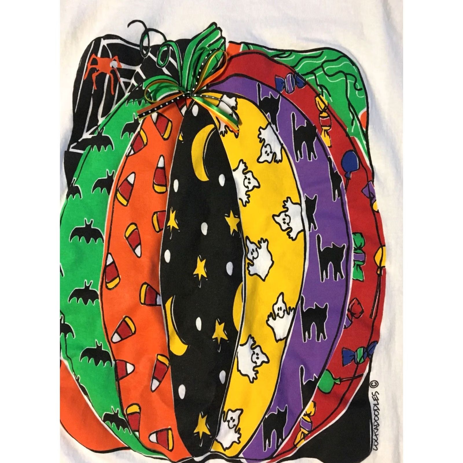 Hanes VINTAGE 90s Halloween Shirt Hanes White 2XL Graphic Tee Ghost Pumpkin Candy Corn Bats Single Stitch Mens Size US XXL / EU 58 / 5 - 2 Thumbnail