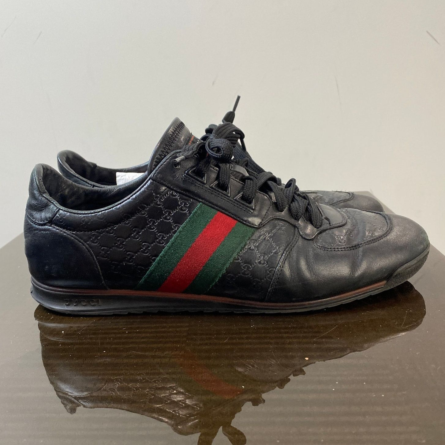 Gucci Monogram Leather Low Trainers Sneakers Men's 9
