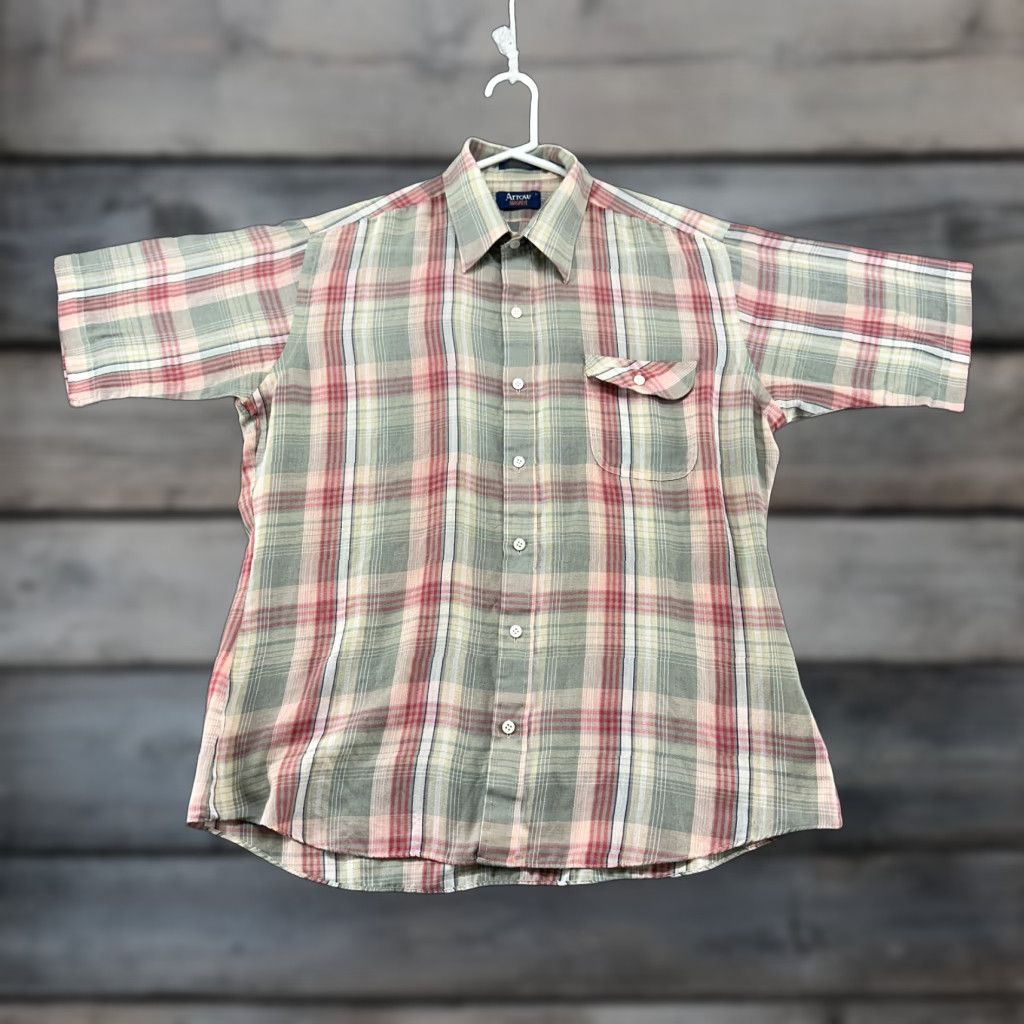 Arrow VINTAGE Arrow Brigade Shirt Mens L Green Red Button Up Board Polyester Blend 70s Size US L / EU 52-54 / 3 - 1 Thumbnail