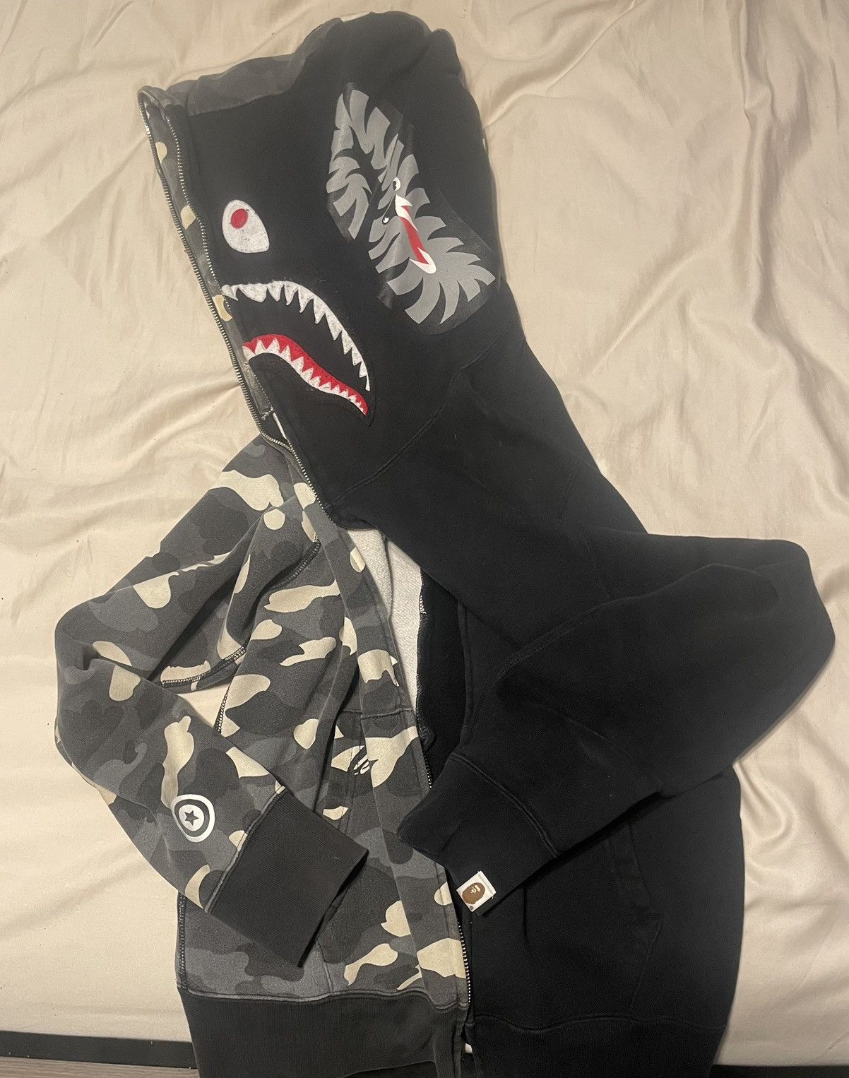 Bape BAPE Shark Full Zip Hoodie Split Camo Black/Grey Size M Size US M / EU 48-50 / 2 - 2 Thumbnail