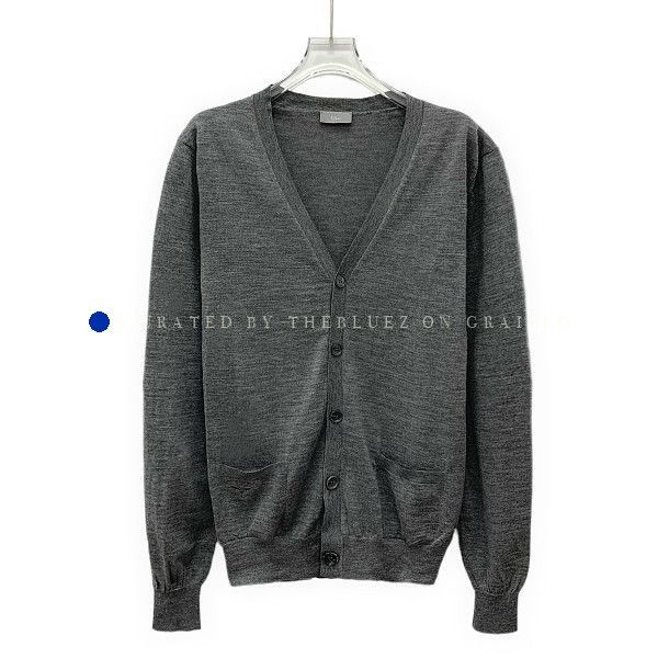 Dior Gray Bee Embroidered Wool Cardigan Size US S / EU 44-46 / 1 - 1 Thumbnail