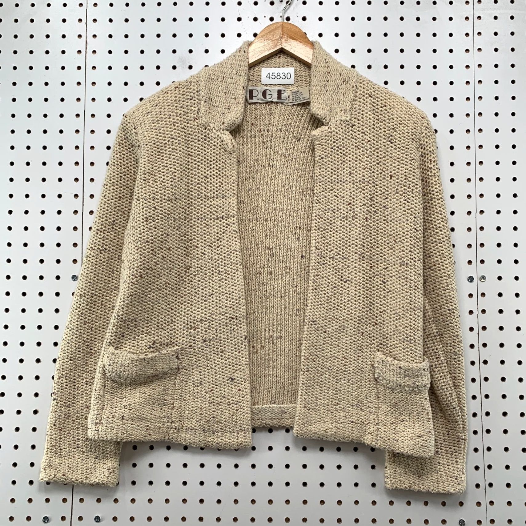 Vintage VINTAGE P.G.E Wool Cardigan Sweater Womens Medium Beige Knit Open Pockets Size M / US 6-8 / IT 42-44 - 2 Thumbnail