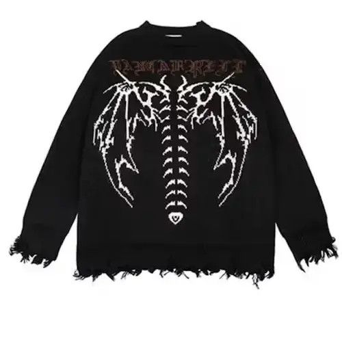 Aran Isles Knitwear × Hypebeast × Japanese Brand Distressed Gothic Skeleton Print Knitwear Size US L / EU 52-54 / 3 - 1 Thumbnail