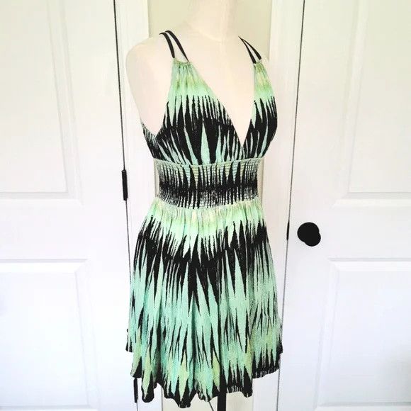 Free People Indian Summer Green/Black Smocked Waist Printed Dress Size S / US 4 / IT 40 - 9 Thumbnail