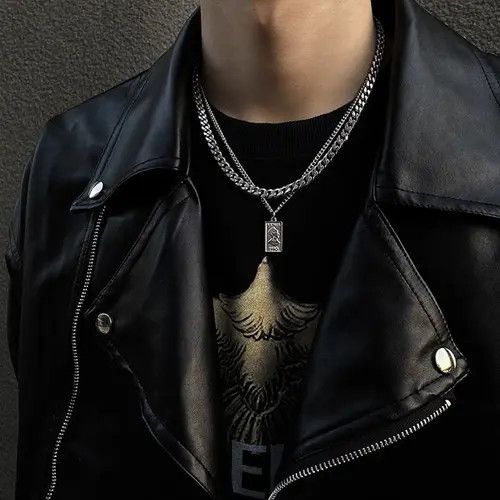 Other Titanium Steel Double Layer Pendant Necklace for Men Women Size ONE SIZE - 4 Thumbnail