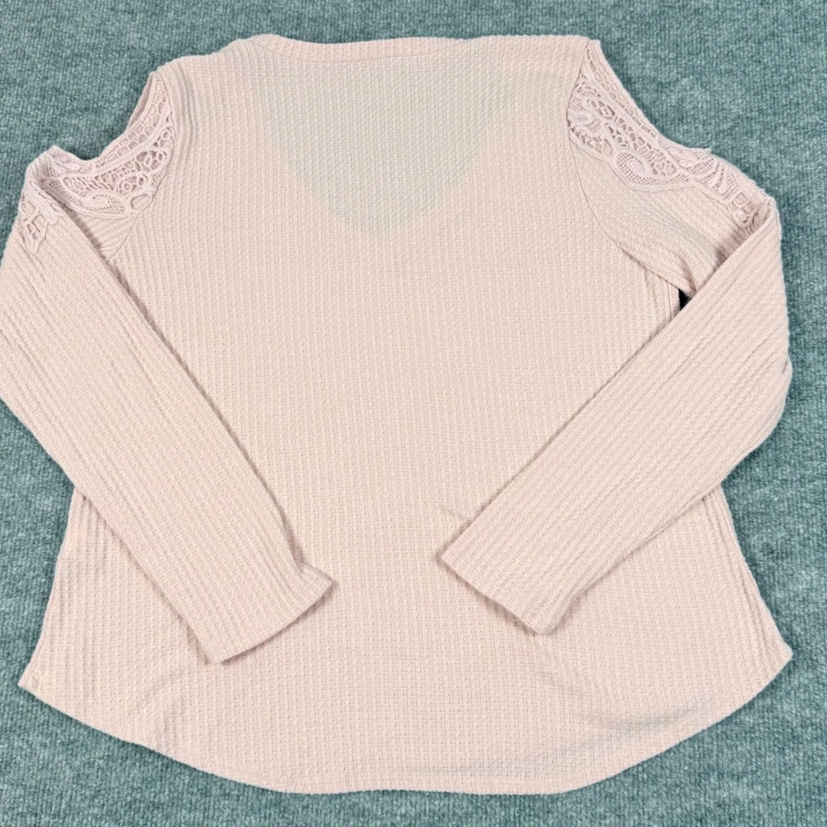 Pinko Womens Floral Lace Cold Shoulder Waffle Knit V Neck Long Sleeve Pale Pink Top Size M / US 6-8 / IT 42-44 - 2 Thumbnail