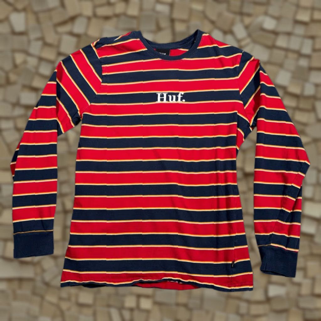 Huf HUF Shirt Adult LARGE Blue Red Yellow Striped Logo LS T-Shirt Crew Neck Cotton Long Sleeve Vintage? Size US L / EU 52-54 / 3 - 1 Thumbnail