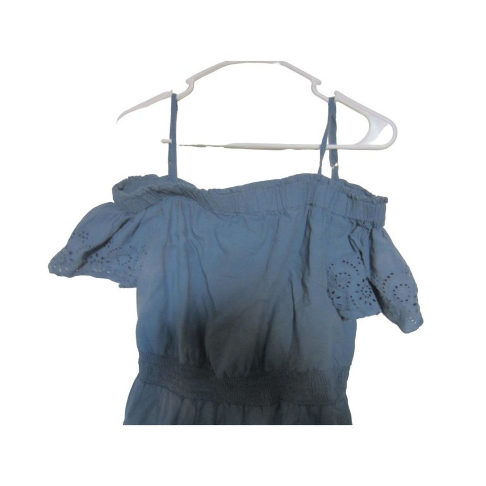 Blush Blush Blue Eyelet Off Shoulder Mini Dress Boho Summer Large Size 27" / US 4 / IT 40 - 5 Thumbnail
