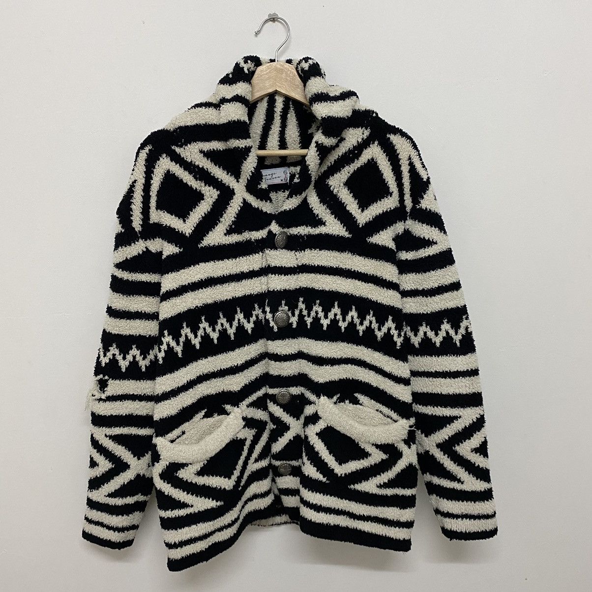 Strange Heaven Knitted Sweater Button Down Tribal Abstract