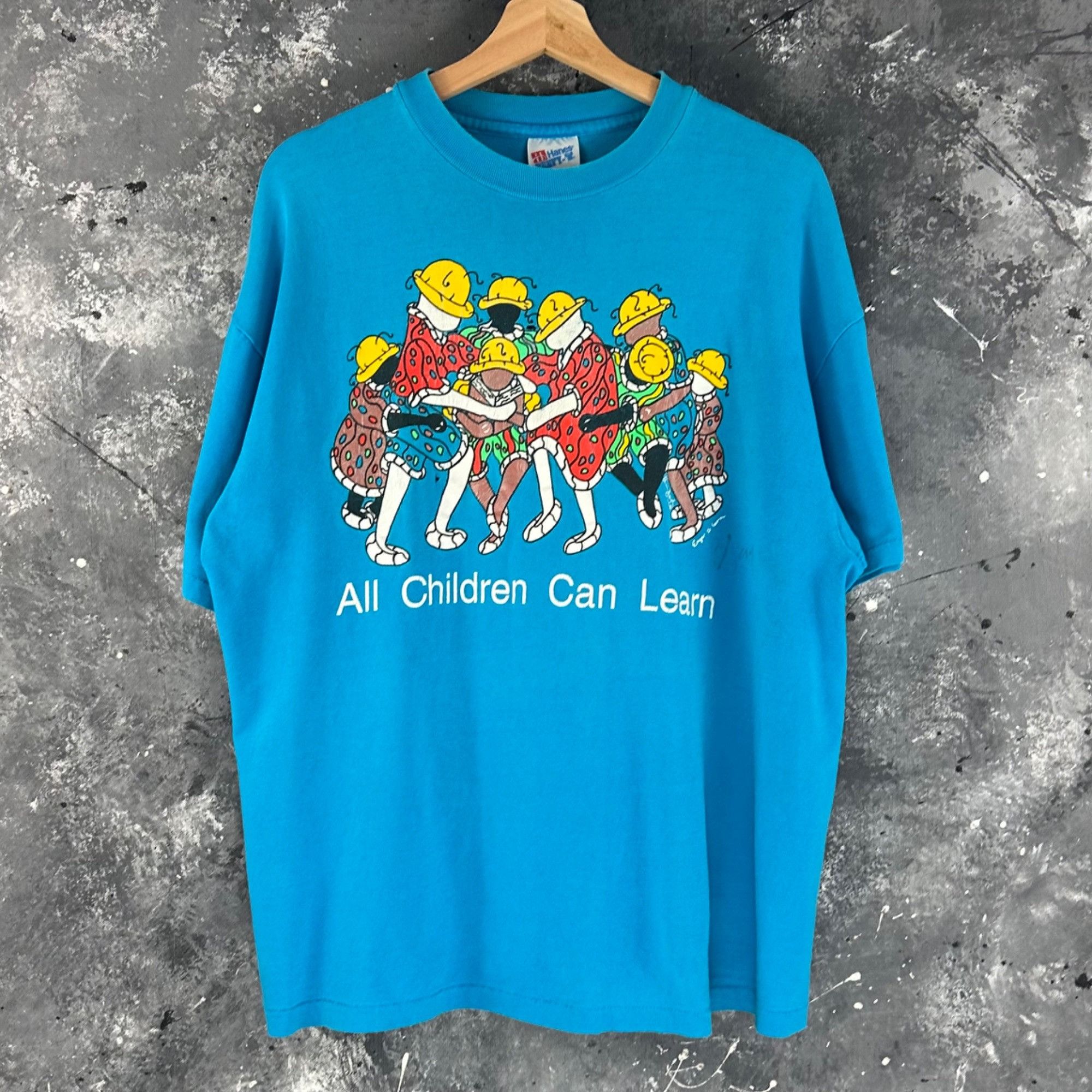 Vintage Vintage 1990’s All Children can learn art blue shirt Size US XL / EU 56 / 4 - 1 Thumbnail