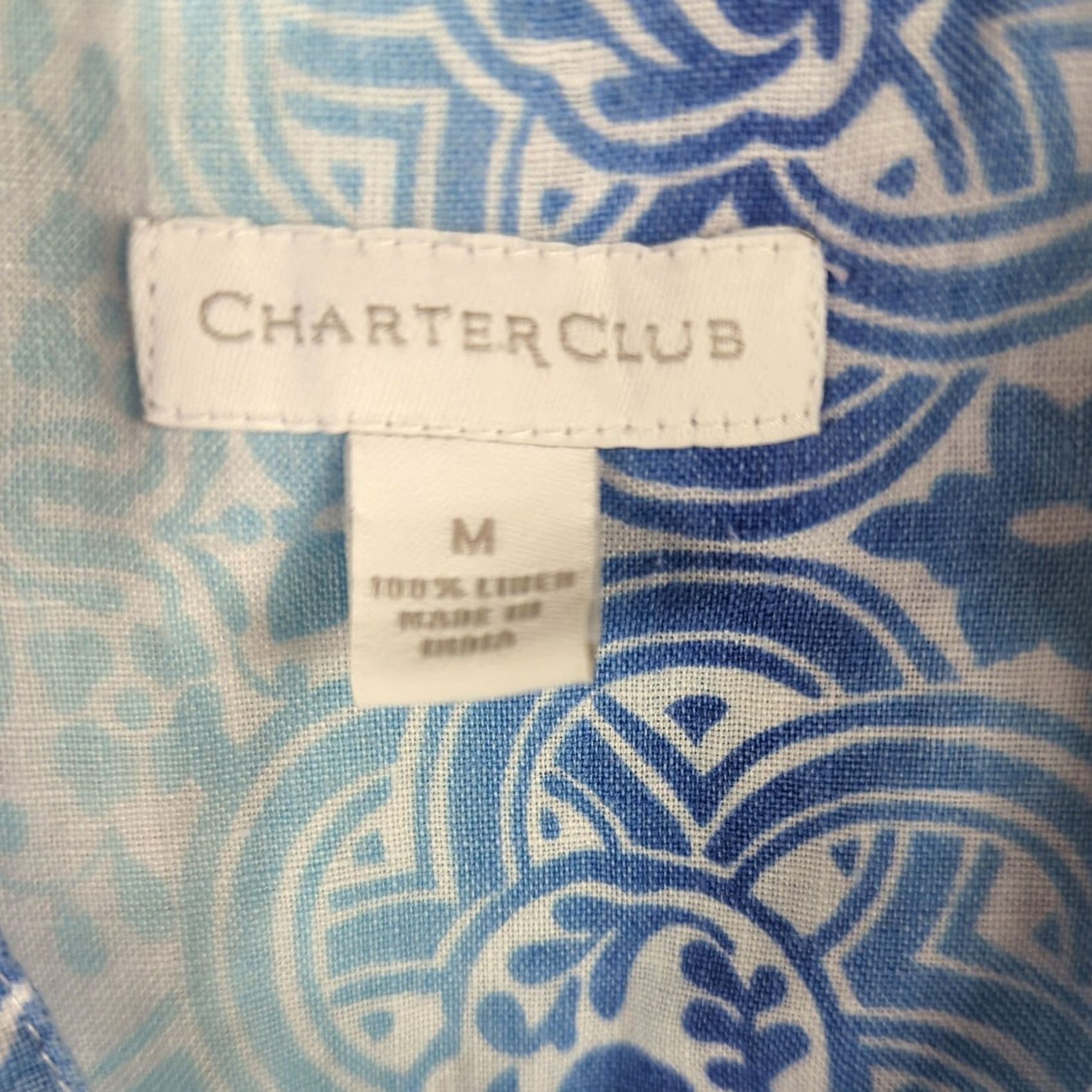 Charter Club Charter Club Shirt Women's Medium Linen Long Sleeve Blue Ombre V-Neck Button-Up Shirt Size M / US 6-8 / IT 42-44 - 3 Thumbnail