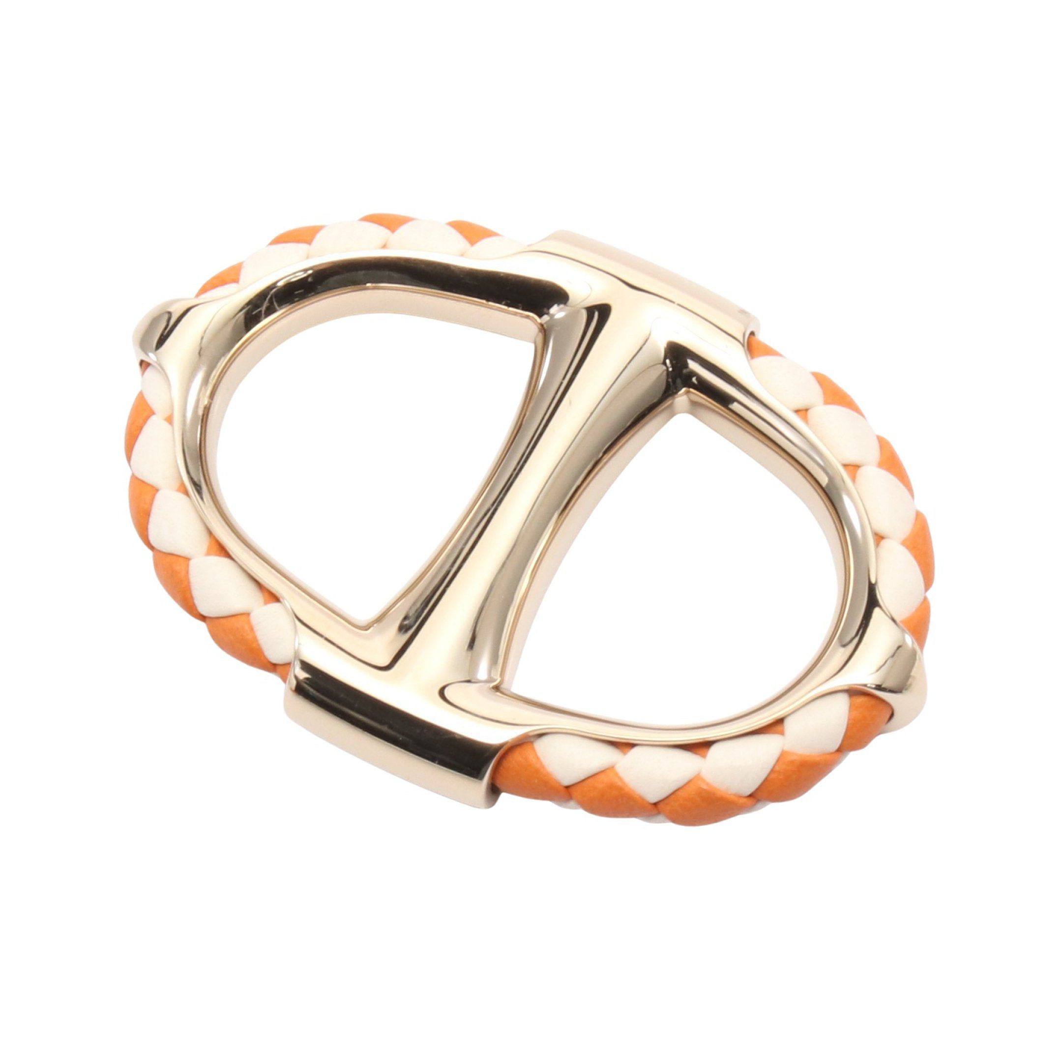 Hermes Chaîne Tresse 90 Scarf Ring Leather Gp Orange White Gold