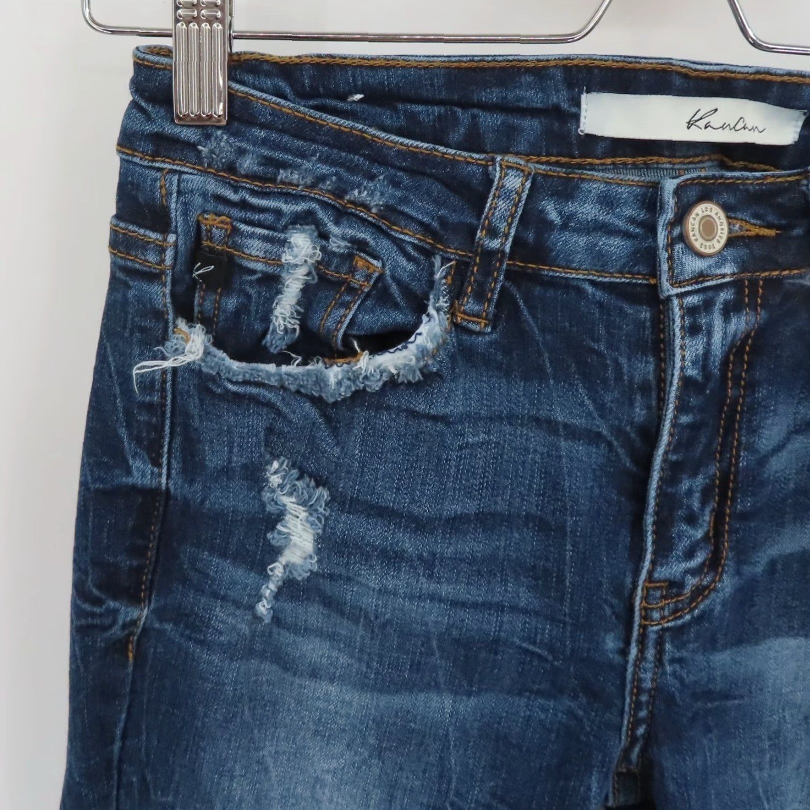 Vintage KanCan Womens Jeans 25 Amelia Wash Mid Rise Skinny Stretch Distressed VBK1276A Size 42" / US 20 - 3 Thumbnail