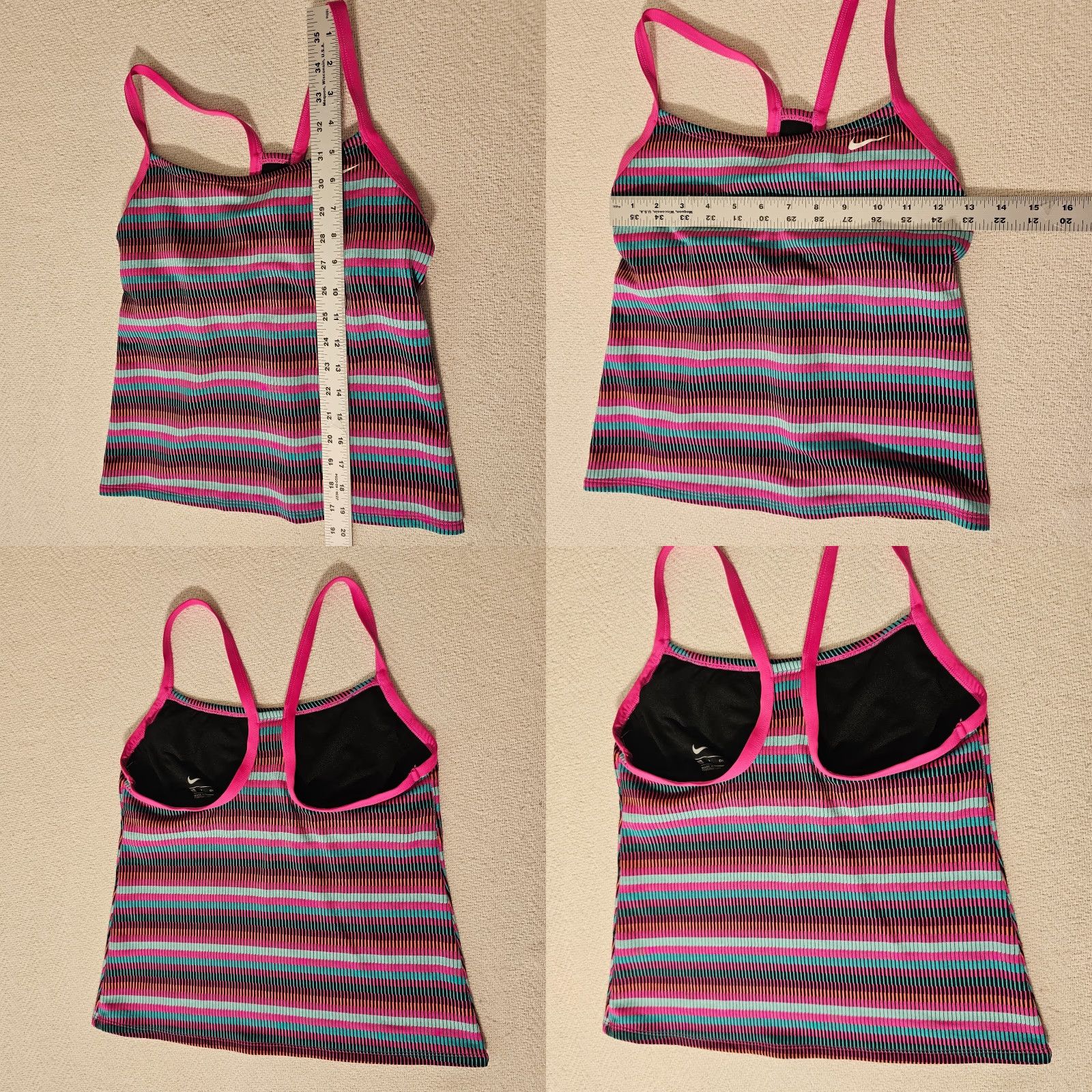 Nike Nike Women's Textured Stripe Racerback Tankini Top Petite Pink Fire/Multicolor S Size S / US 4 / IT 40 - 8 Thumbnail