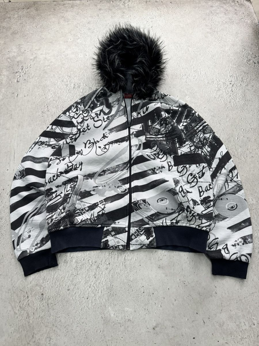 If Six Was Nine y2k fur fuzzy hoodie over print hysteric glamour jacket Size US XL / EU 56 / 4 - 1 Thumbnail