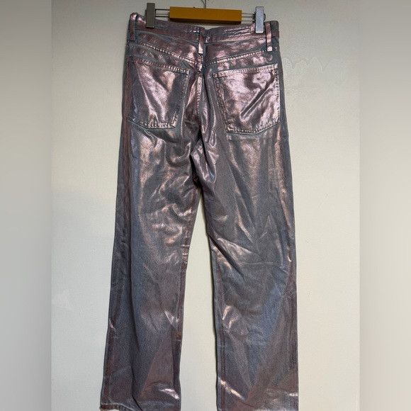Zara Zara Metallic Pink Coated Straight-Leg Jeans – Size 6 Size 28" / US 6 / IT 42 - 4 Thumbnail