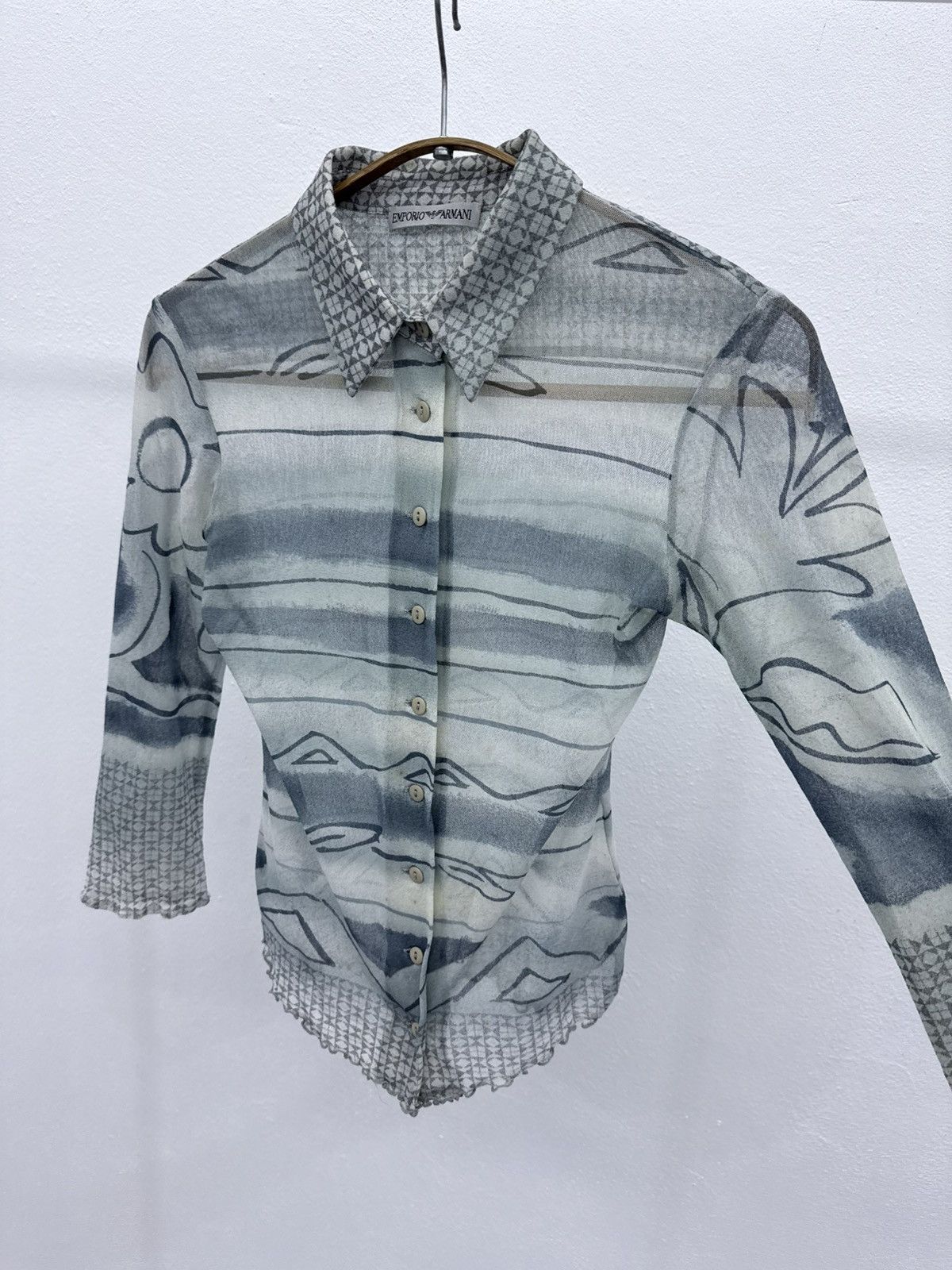 Emporio Armani 🔥ARCHIVED🔥 RARE 90s EMPORIO ARMANI Sheer Mesh Printed Shirt Size S / US 4 / IT 40 - 2 Thumbnail