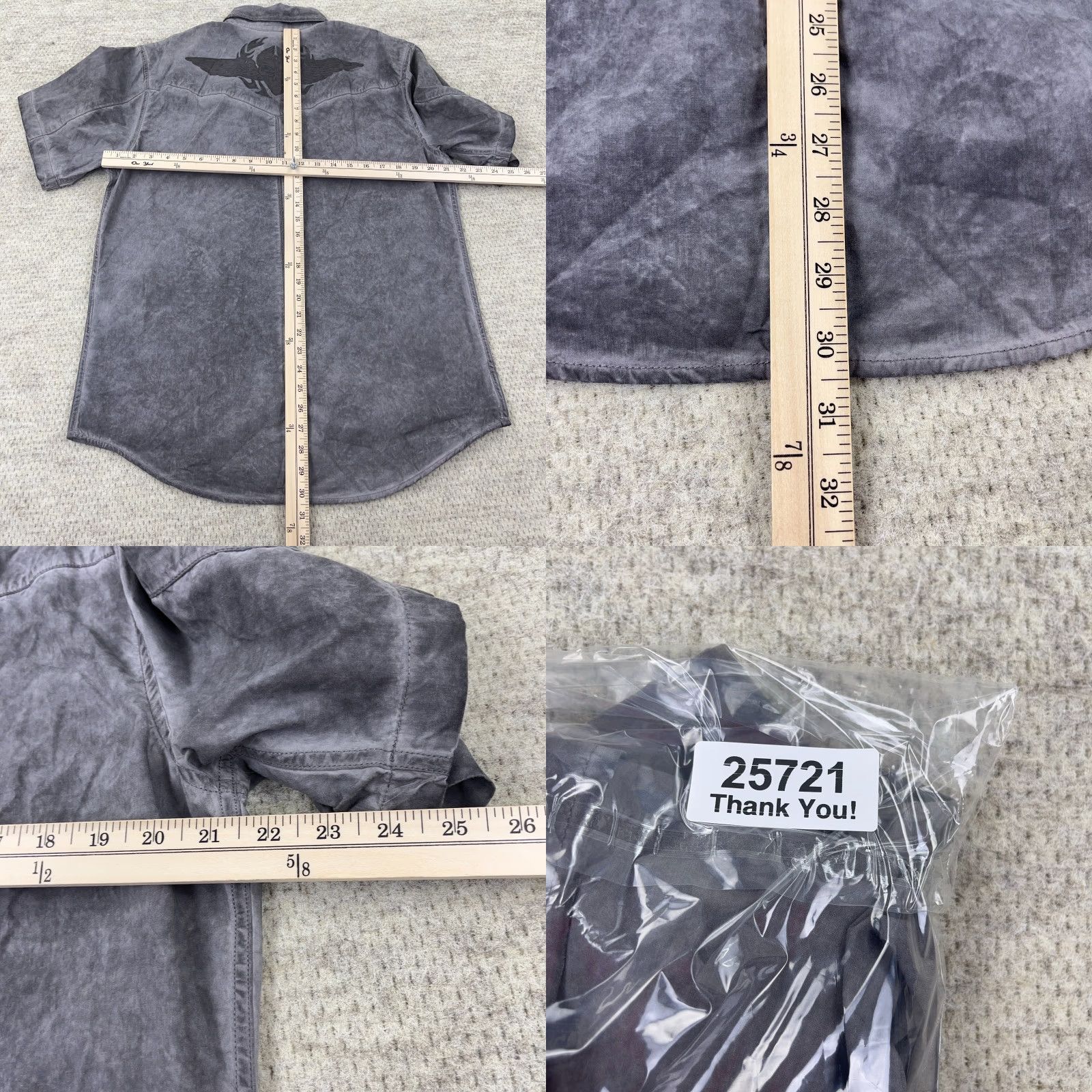 Harley Davidson Harley-Davidson Shirt Men Medium Gray Button Up Biker Winged Skull Y2K Goth Fade Size US M / EU 48-50 / 2 - 8 Thumbnail