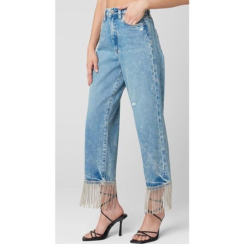 BLANKNYC BLANK NYC Baxter Rhinestone Fringed Ankle Straight Leg Jeans Size 24" / US 00 / IT 34 - 1 Thumbnail
