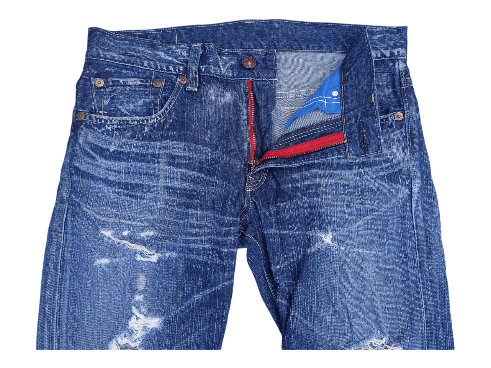 Edwin Edwin 503 Blue Trip Distressed Minimalist Flare Jeans Size US 34 / EU 50 - 3 Thumbnail