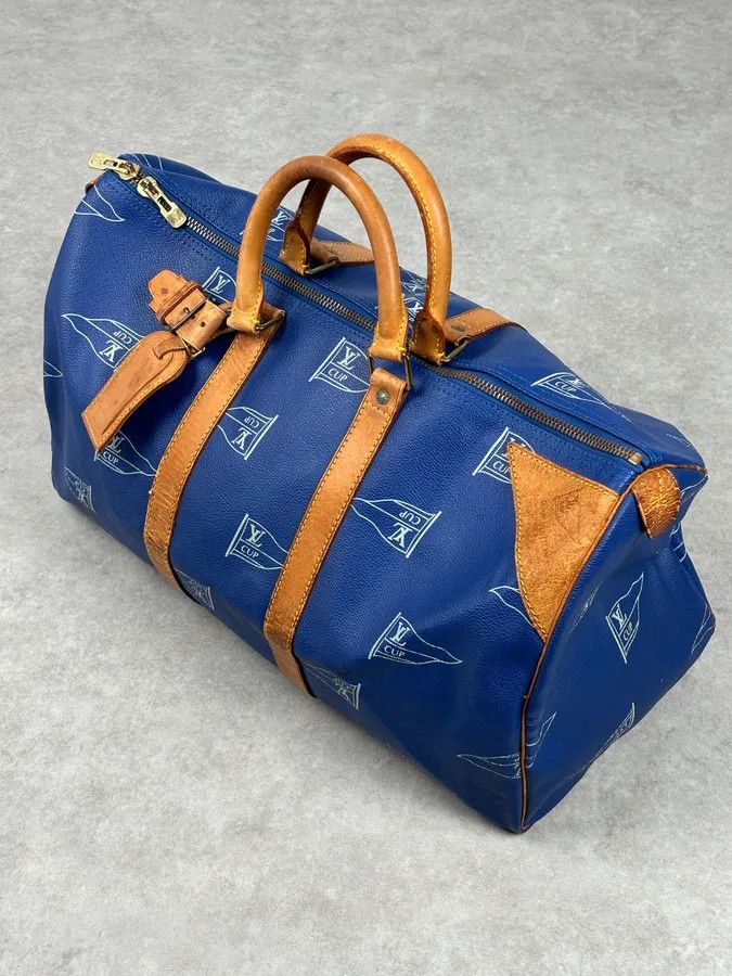 Louis Vuitton 1992 Louis Vuitton LV Cup Falgs Keepall 45 Blue Regatta Blue Leather Travel Bag Size ONE SIZE - 3 Thumbnail