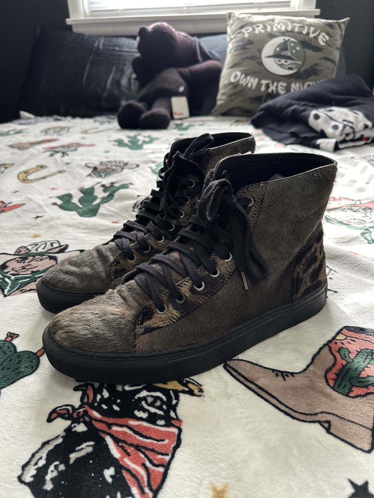 Allsaints Leopard Mohair Hi-Top Sneakers Size US 8 / EU 41 - 2 Thumbnail