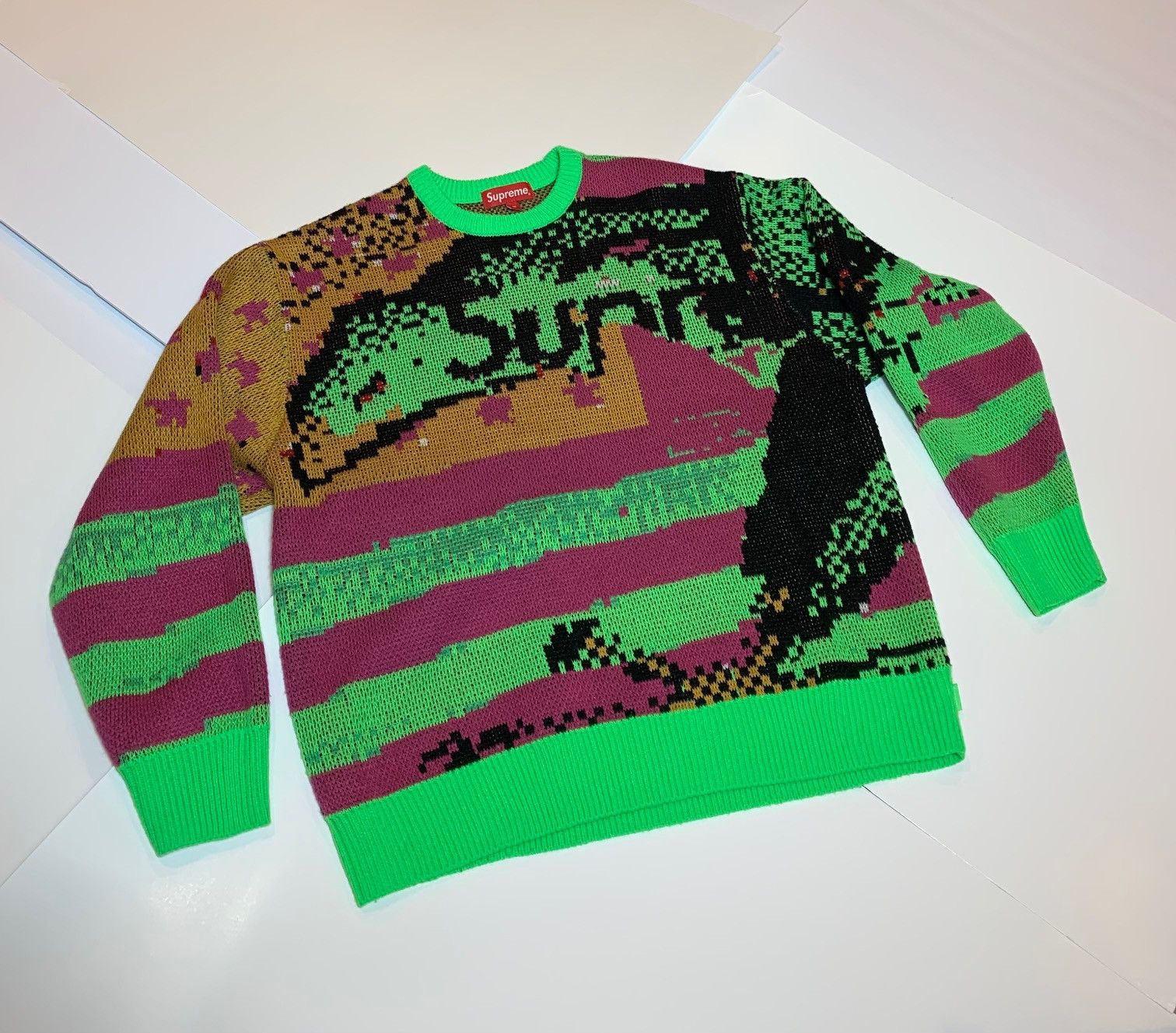 Supreme Digital Flag Sweater Light Green SS21 | Grailed