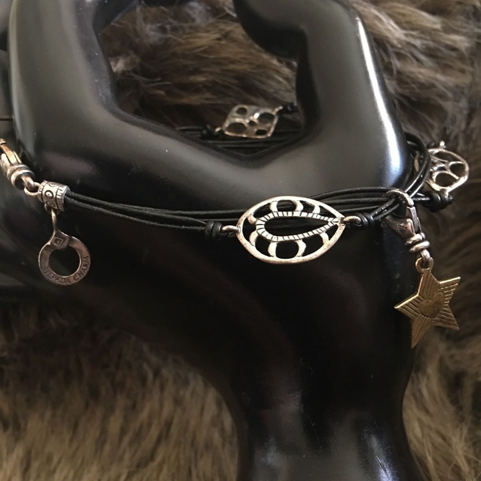 Jewelry Silpada Charm 925 Sterling Leather Cord Bracelet in Black, Women's