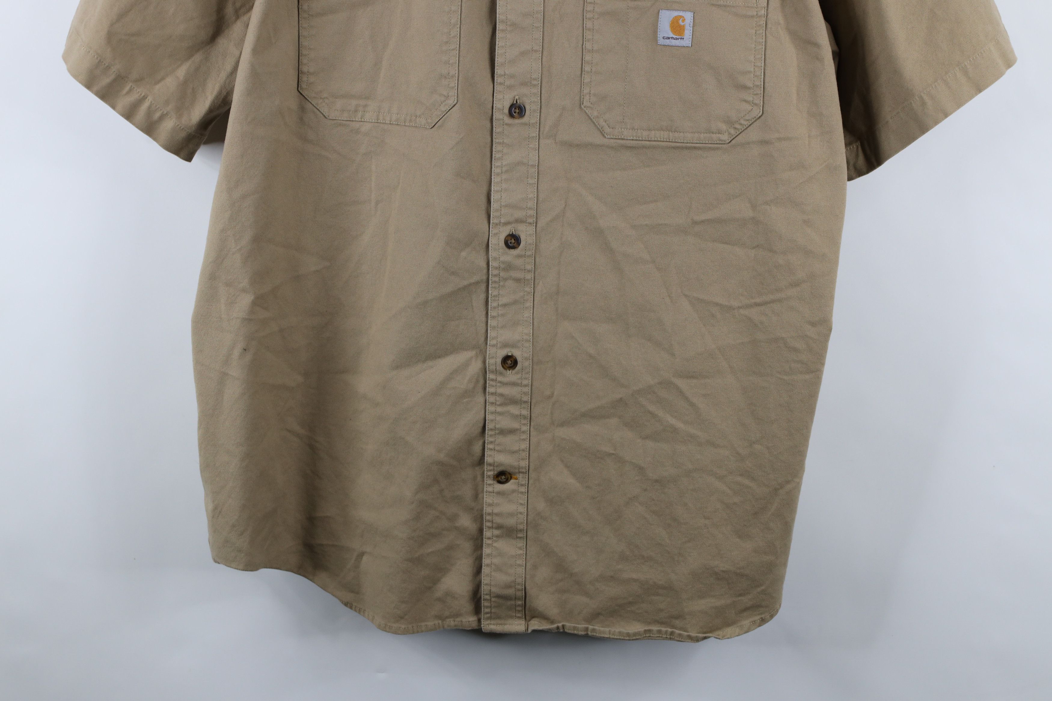 Carhartt × Vintage Carhartt Fit Spell Out Canvas Collared Button Shirt Beige Size US XXL / EU 58 / 5 - 3 Thumbnail