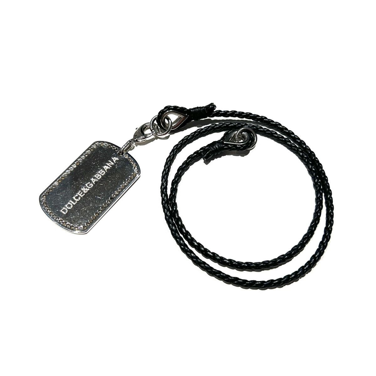 Dolce & Gabbana Dolce & Gabbana Rhinestone Tag Necklace Silver Leather Cord Size ONE SIZE - 1 Thumbnail