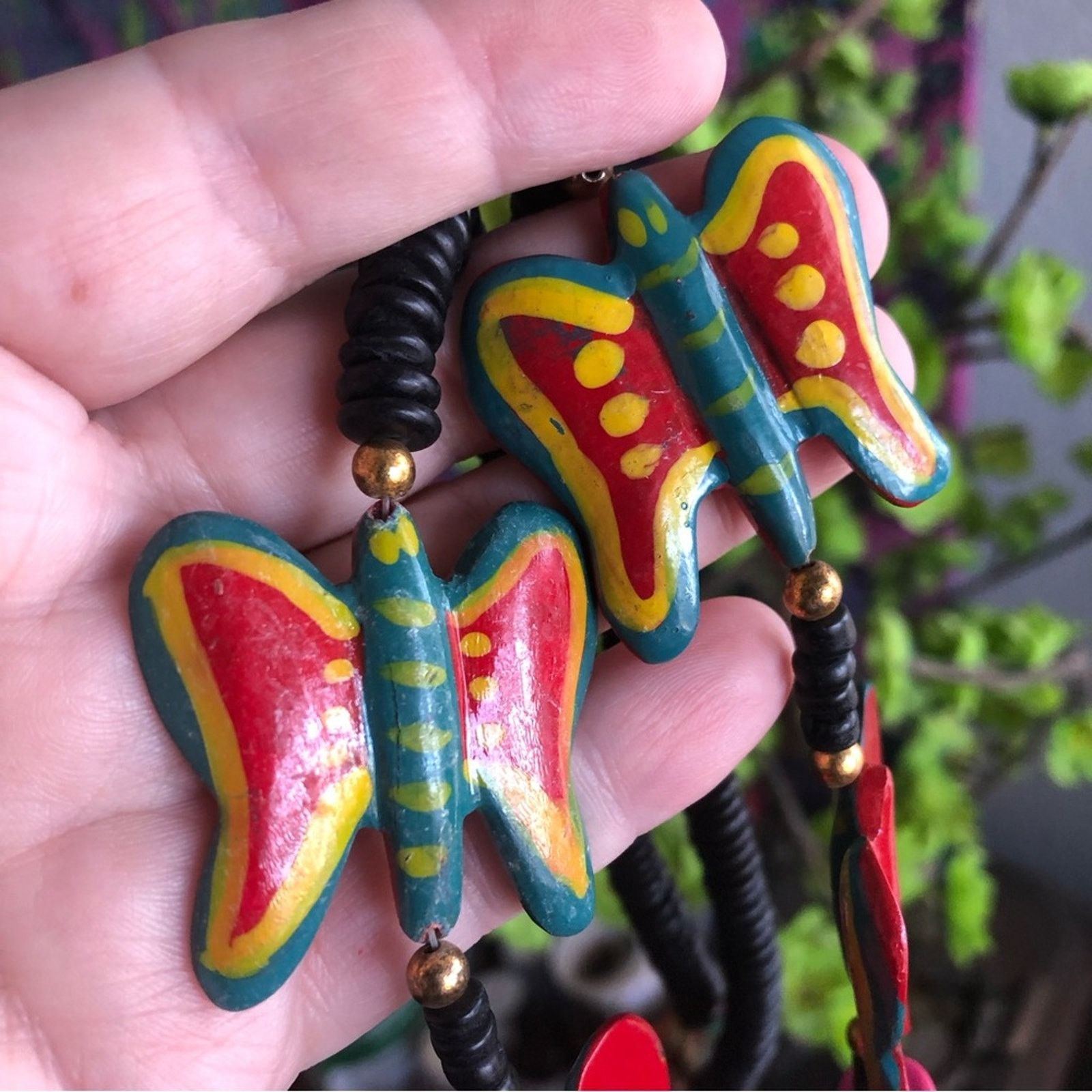 Vintage Vintage boho handmade painted wood bead necklace Size ONE SIZE - 7 Thumbnail