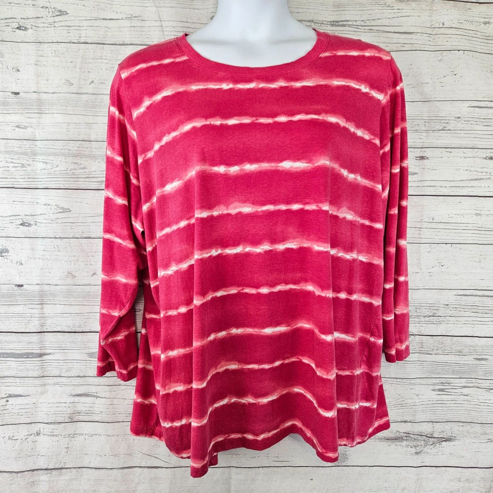 Vintage Woman Within Top Shirt Womens 3X Pink Cotton Striped Long Sleeve Crew Neck Casual Mens? Size XXL / US 16-18 / IT 52-54 - 2 Thumbnail