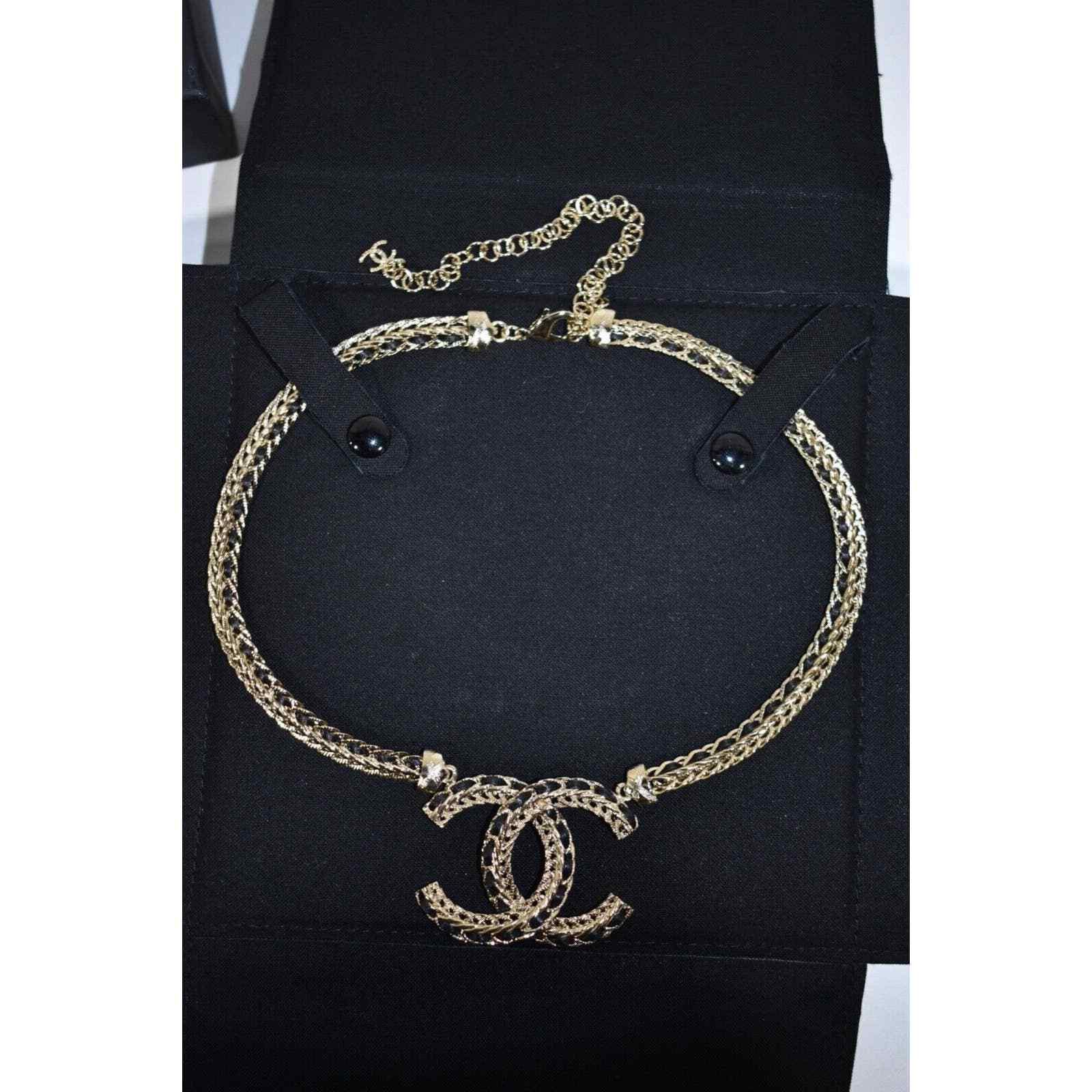 Chanel Chanel 22S Gold Metal Black Leather Pendant Choker Necklace Size ONE SIZE - 10 Thumbnail