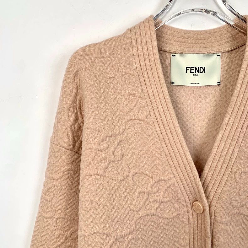 Fendi FENDI Brown logo embossed full-print wool V-neck long-slee Size 4XL / US 24-26 - 3 Thumbnail