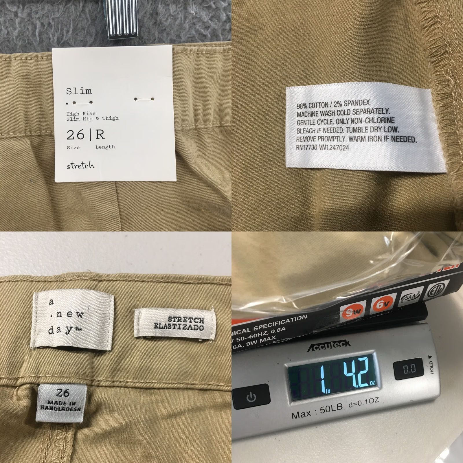Vintage A New Day High Rise Slim Pants Womens 26 Regular Almond Tan Cotton Blend NEW` Size 34" / US 12 / IT 48 - 9 Thumbnail